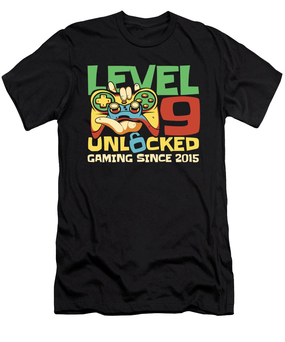 Gaming 9th Birthday Video Year Old Gamer Level 9 Unlocked Crazy Squirrel T-Shirt