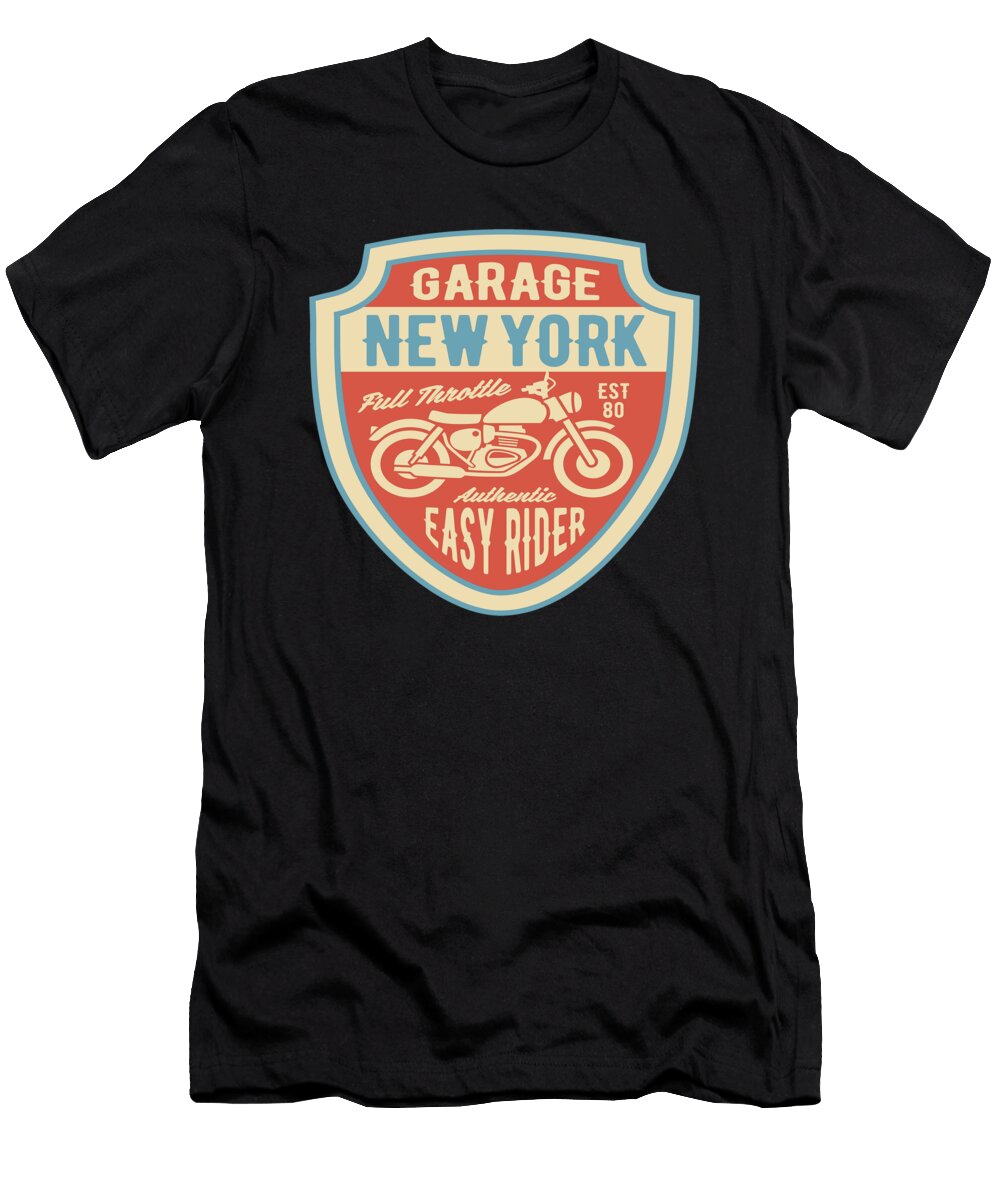Garage New York Full Throttle Motorcycle Rider Florian Dold Art T-Shirt