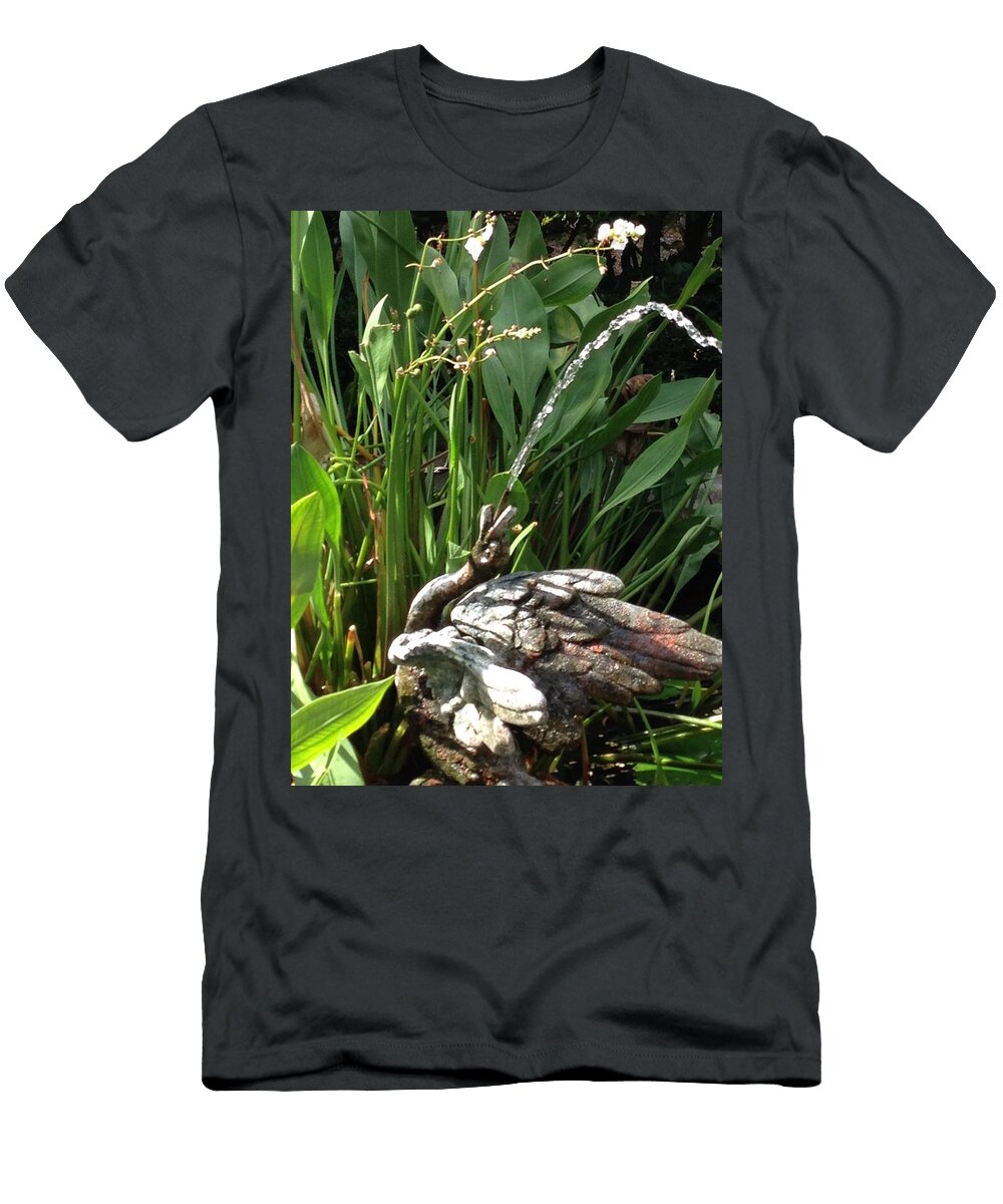 Garden Water Fountain with Bird Statue Laveta Kirby T-Shirt