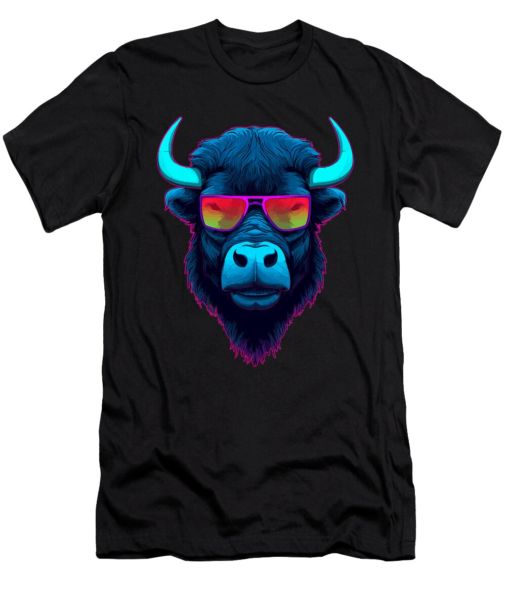 Generated Synthwave Art Buffalo Sunset Cool Ai Maisie Jackson T-Shirt