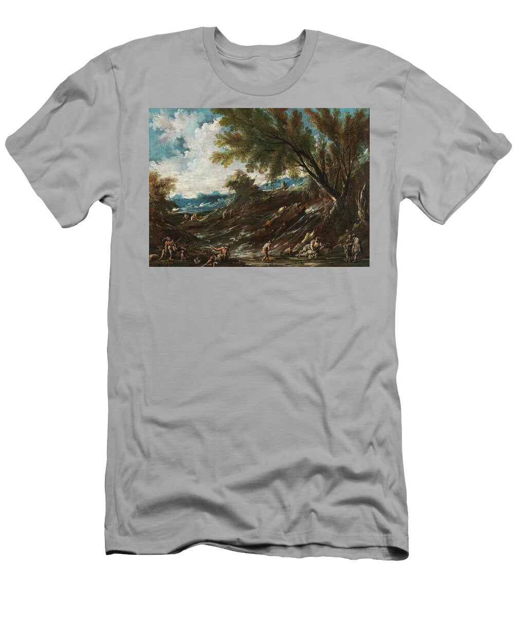 Genoese School Century a Wooded Landscape with Figures Celestial Images T-Shirt
