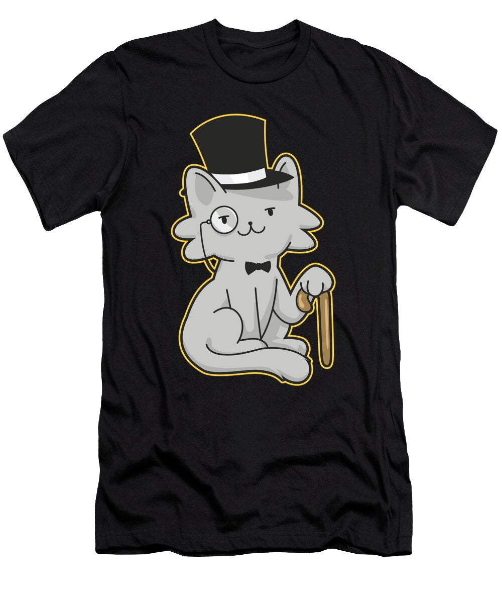 Gentleman Cat with Top Hat and Walking Stick Licensed Art T-Shirt