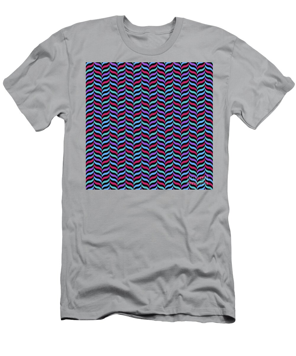 Geometric Alternating Curve Wave Chevron Pattern in Cool Blue Tones N050 Holy Rock Design T-Shirt