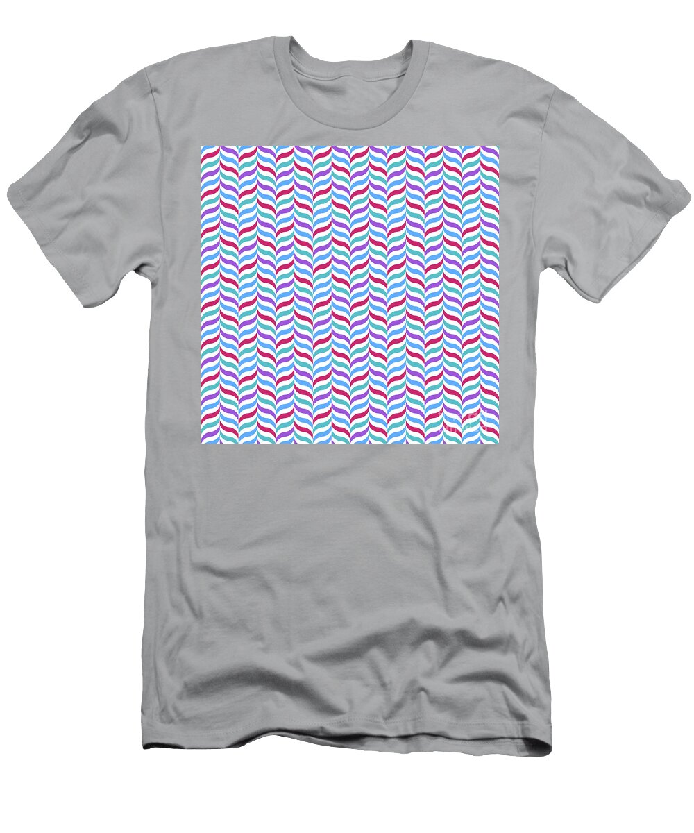 Geometric Alternating Curve Wave Chevron Pattern in Cool Blue Tones N356 Holy Rock Design T-Shirt