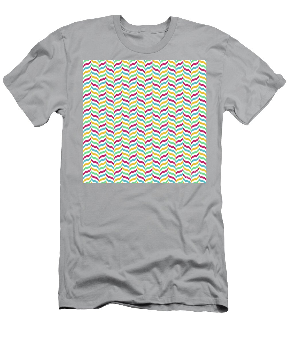 Geometric Alternating Curve Wave Chevron Pattern in Primary Colors N174 Holy Rock Design T-Shirt