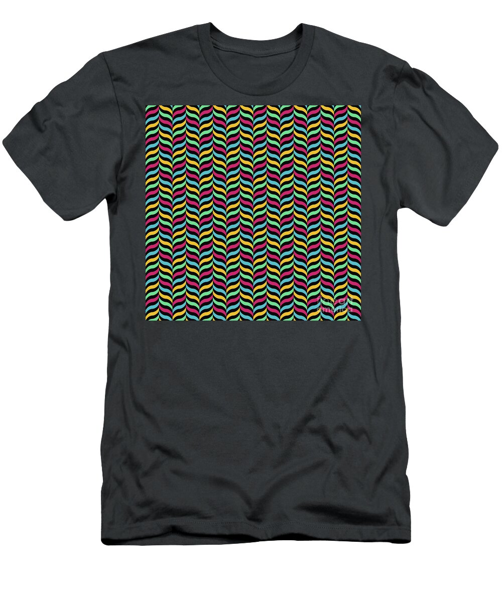 Geometric Alternating Curve Wave Chevron Pattern in Primary Colors N350 Holy Rock Design T-Shirt