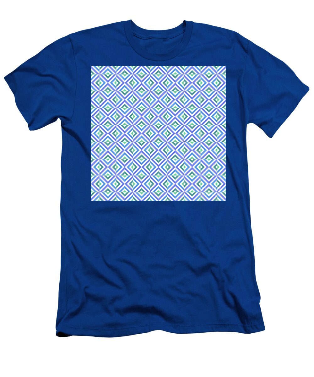 Geometric Art Deco Alternating Chevron Square Tile Pattern in Cool Blue Tones N099 Holy Rock Design T-Shirt
