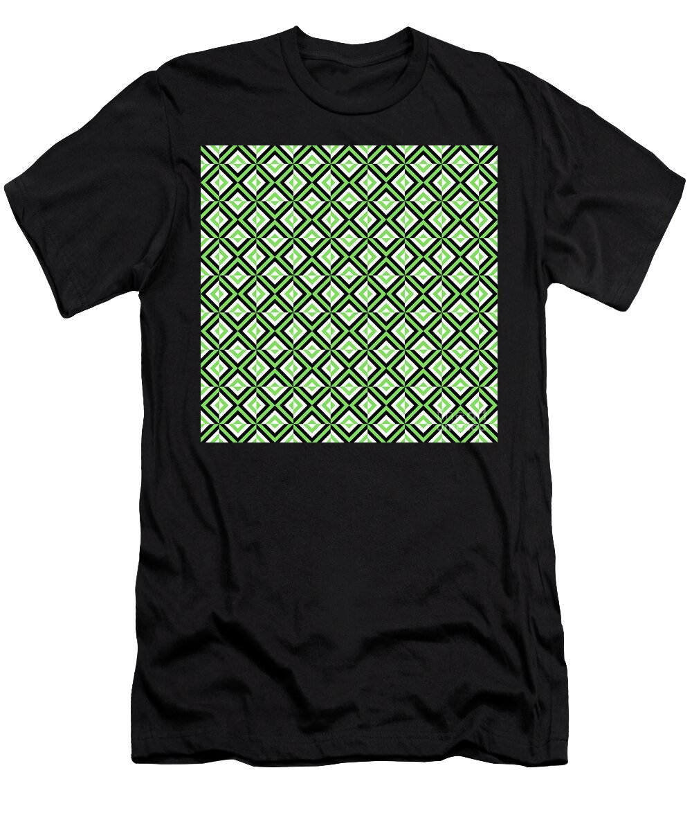 Geometric Art Deco Alternating Chevron Square Tile Pattern in Green N589 Holy Rock Design T-Shirt