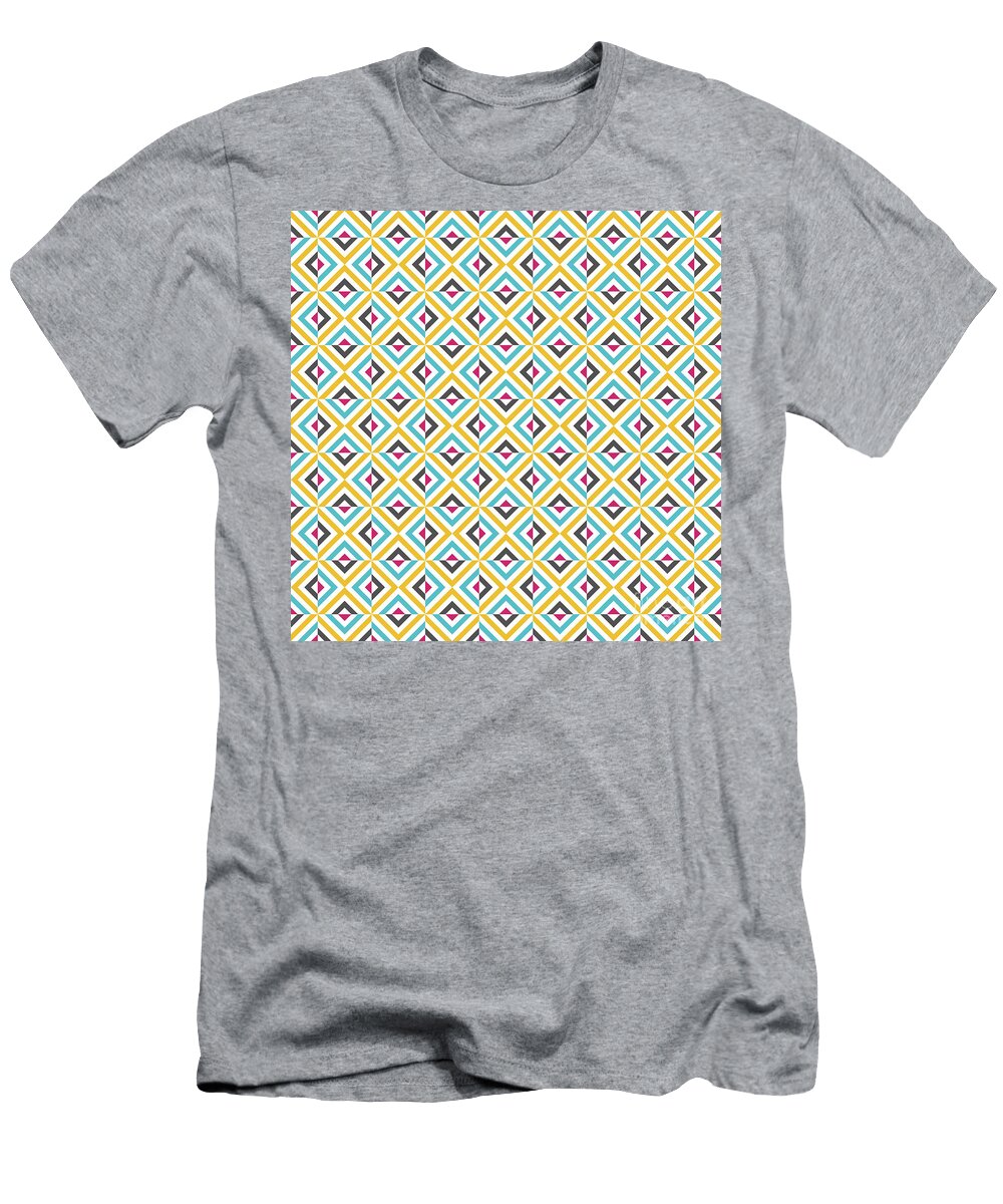 Geometric Art Deco Alternating Chevron Square Tile Pattern in Primary Colors N220 Holy Rock Design T-Shirt