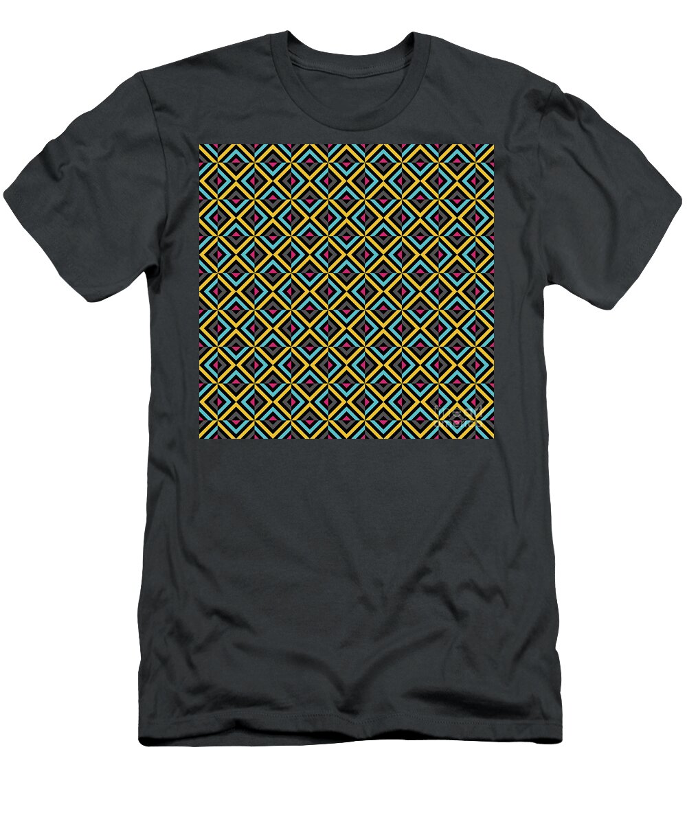 Geometric Art Deco Alternating Chevron Square Tile Pattern in Primary Colors N335 Holy Rock Design T-Shirt