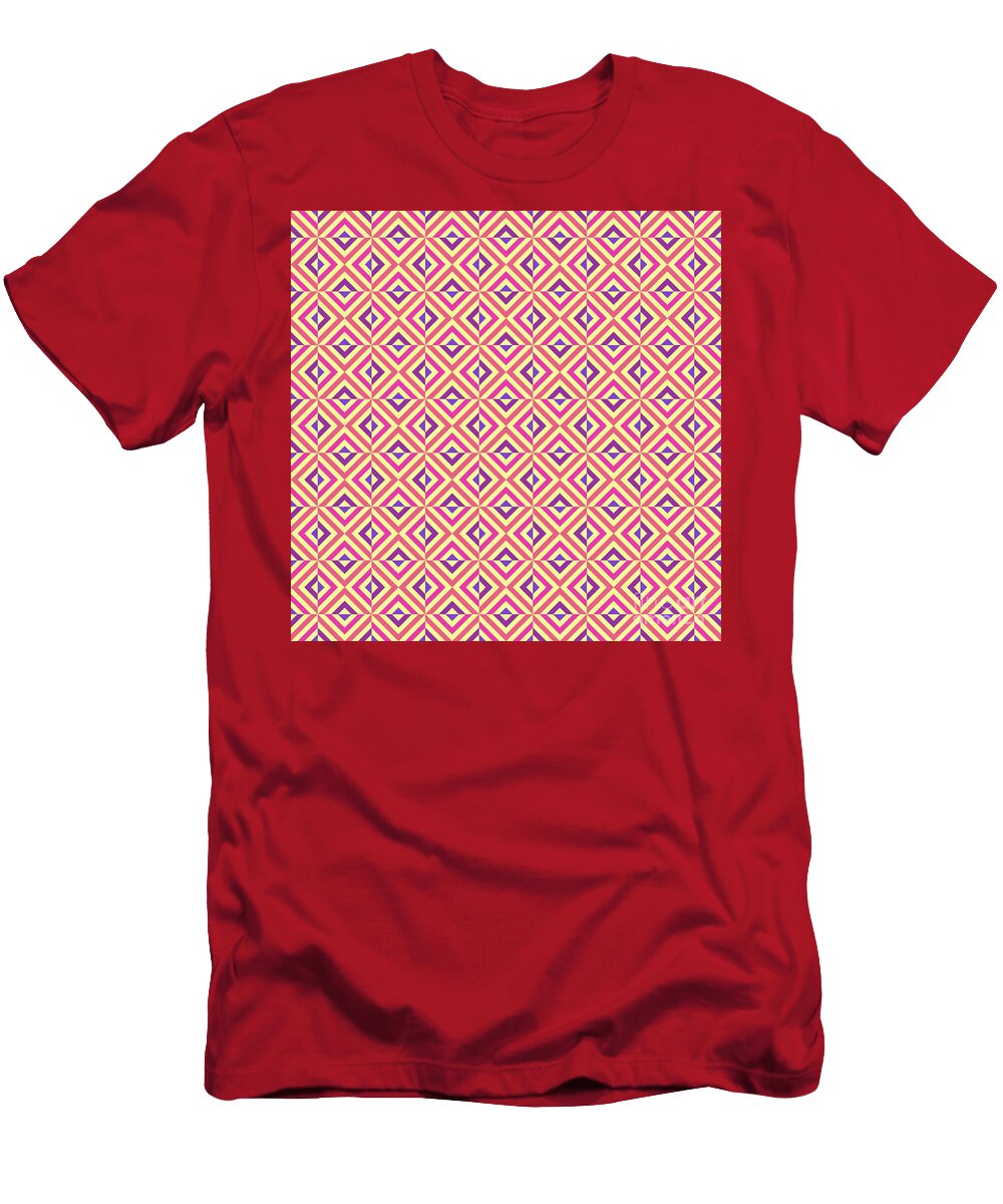 Geometric Art Deco Alternating Chevron Square Tile Pattern in Warm Fire Tones N205 Holy Rock Design T-Shirt