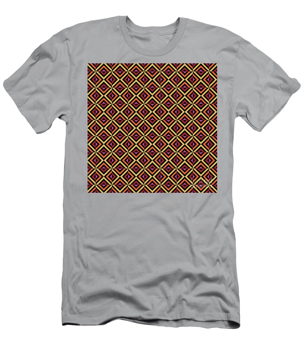 Geometric Art Deco Alternating Chevron Square Tile Pattern in Warm Fire Tones N256 Holy Rock Design T-Shirt