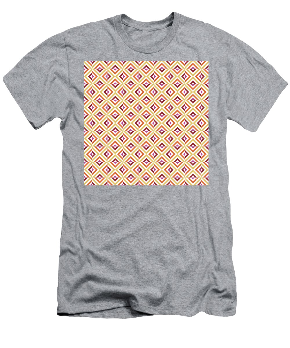 Geometric Art Deco Alternating Chevron Square Tile Pattern in Warm Fire Tones N432 Holy Rock Design T-Shirt