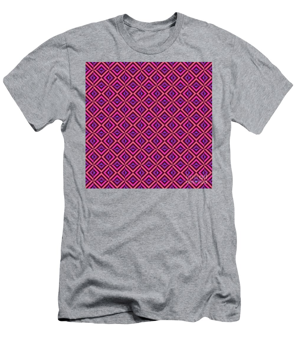 Geometric Art Deco Alternating Chevron Square Tile Pattern in Warm Fire Tones N544 Holy Rock Design T-Shirt