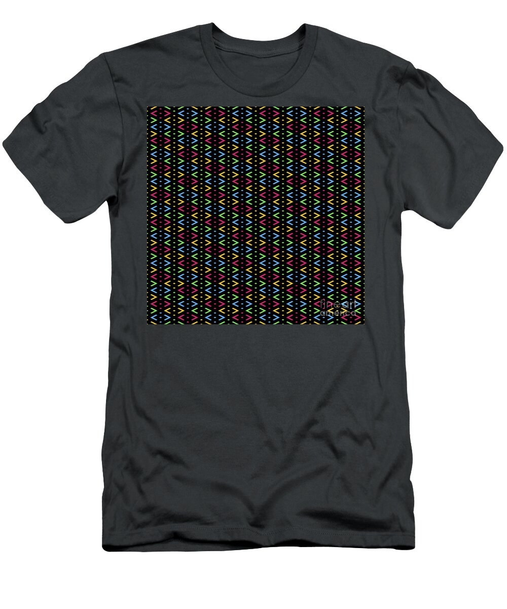 Geometric Inverse Chevron Diamond Dot Stripe Pattern in Primary Colors N349 Holy Rock Design T-Shirt