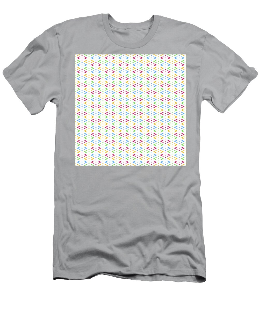Geometric Inverse Chevron Diamond Dot Stripe Pattern in Primary Colors N521 Holy Rock Design T-Shirt