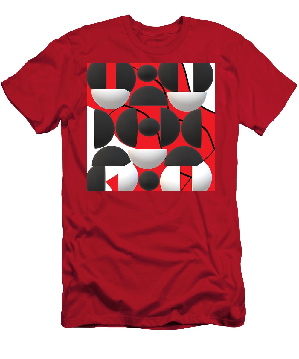Geometric Shapes on Red Canvas Mario Fontenla T-Shirt