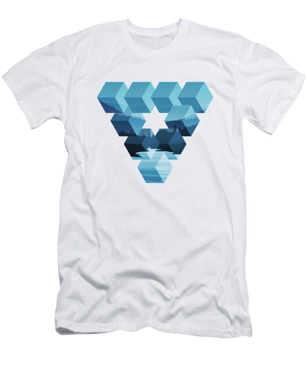 Geometric Triangle Calm River Scene Doom Designs T-Shirt