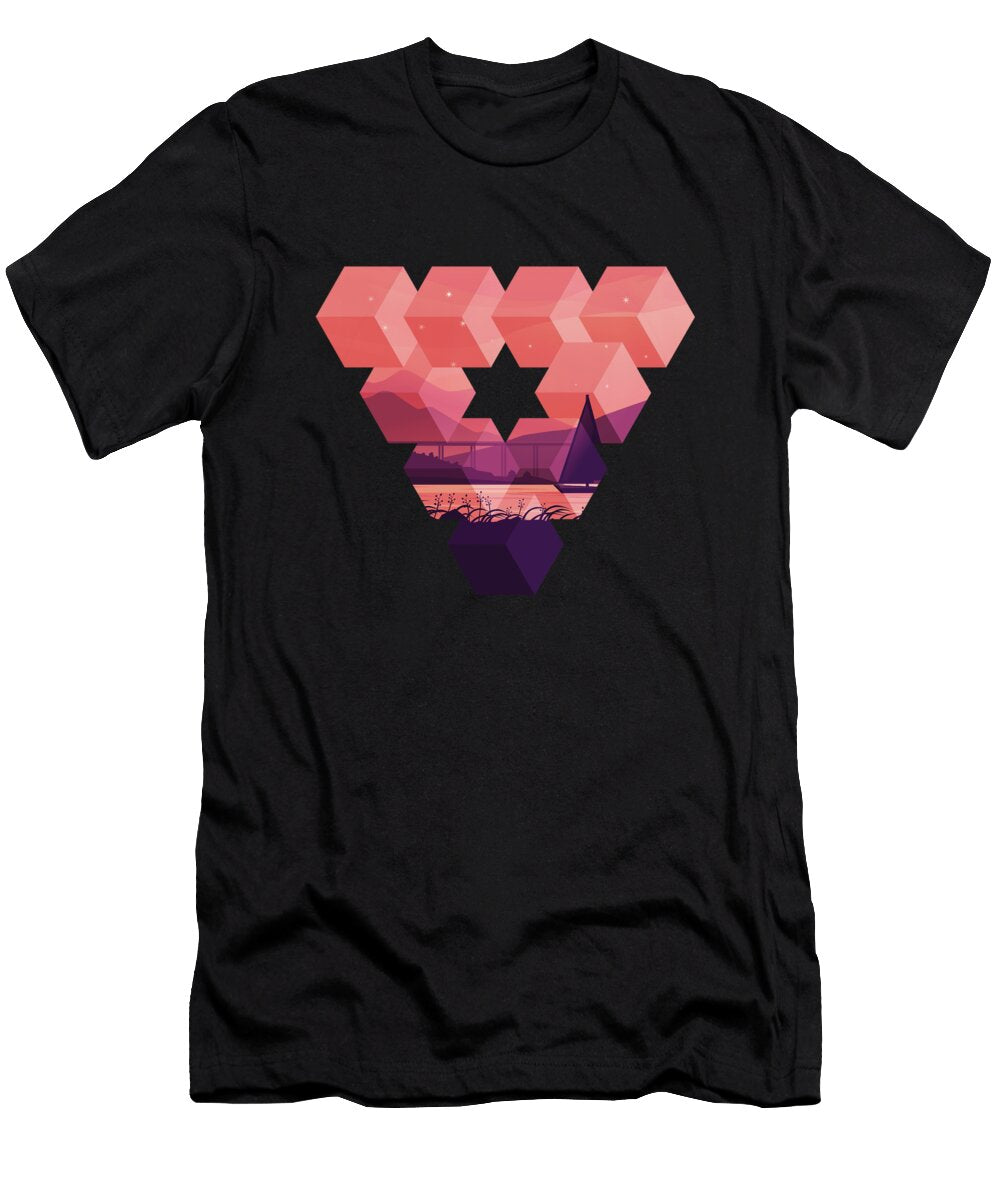 Geometric Triangle Calm Sunset Scene Doom Designs T-Shirt