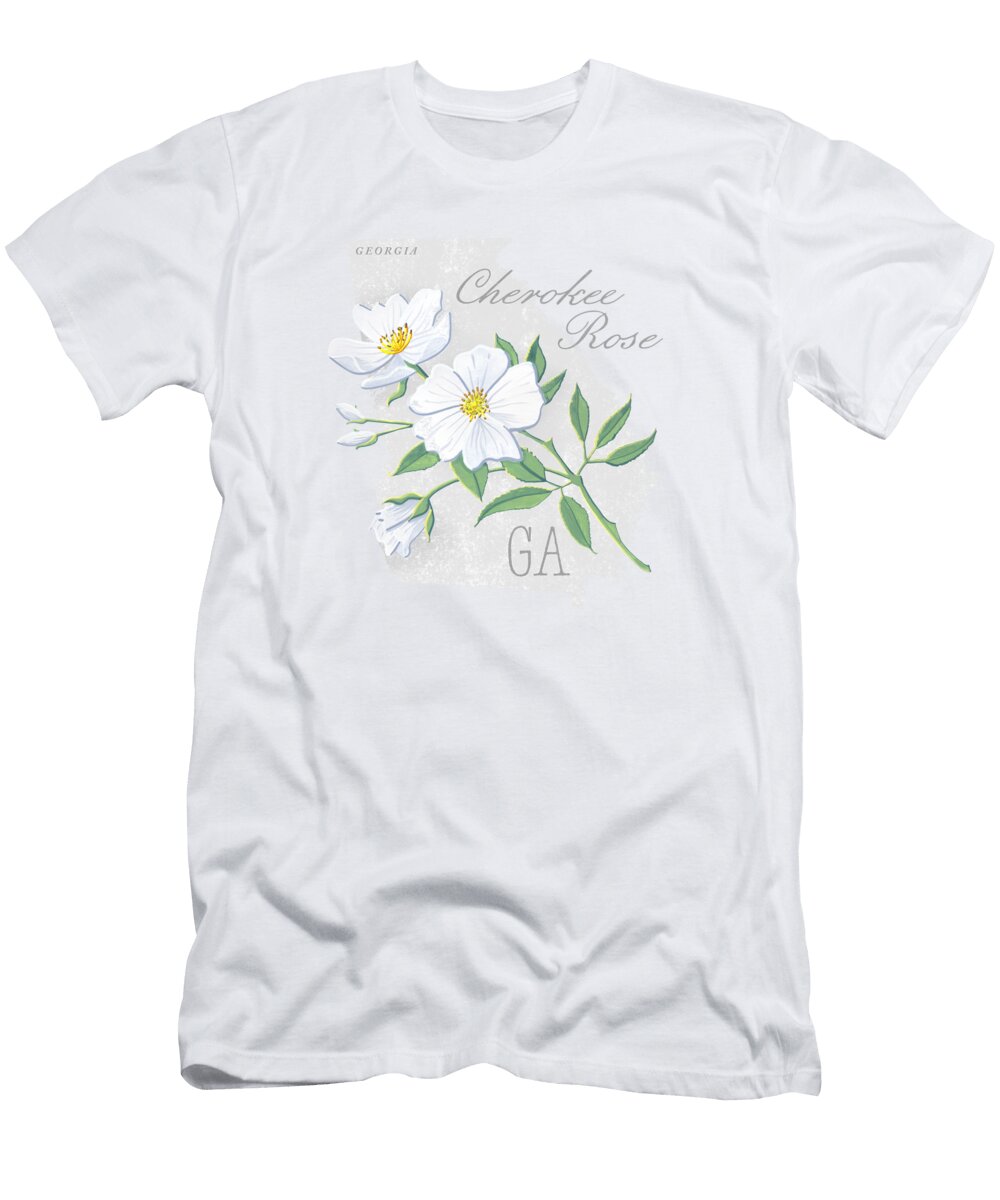 Georgia State Flower Cherokee Rose Art By Jen Montgomery Jen Montgomery T-Shirt