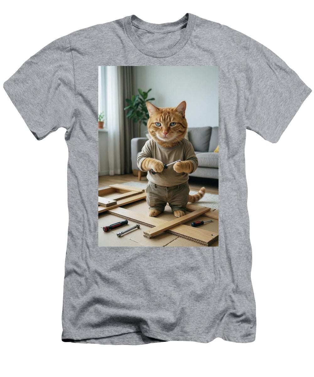 Ginger Tabby Cat Assembling Flat Pack Furniture Matthias Hauser T-Shirt