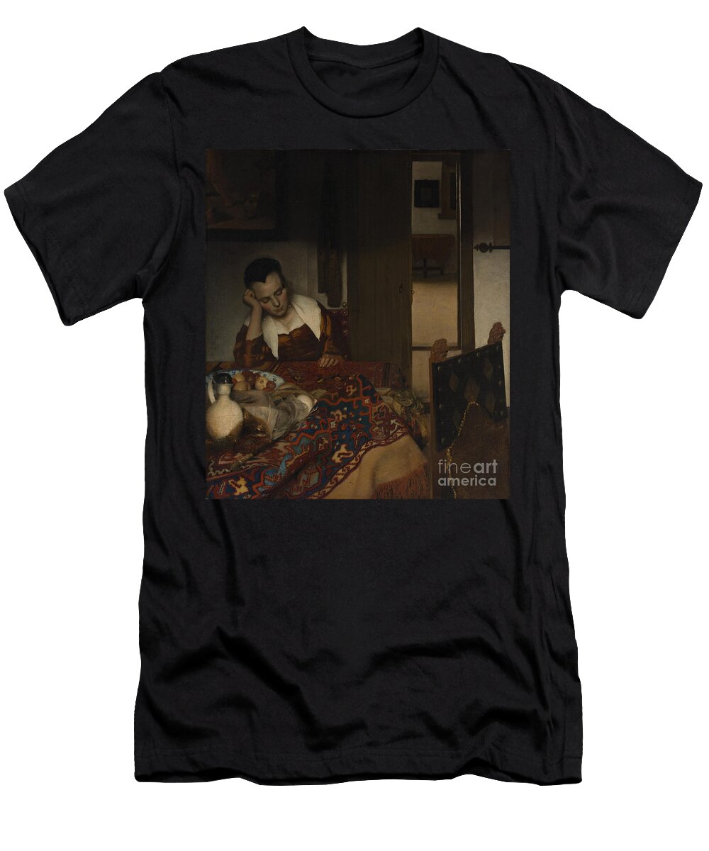 Girl Asleep At a Table 1656 57 Oil on Canvas Jan Vermeer T-Shirt
