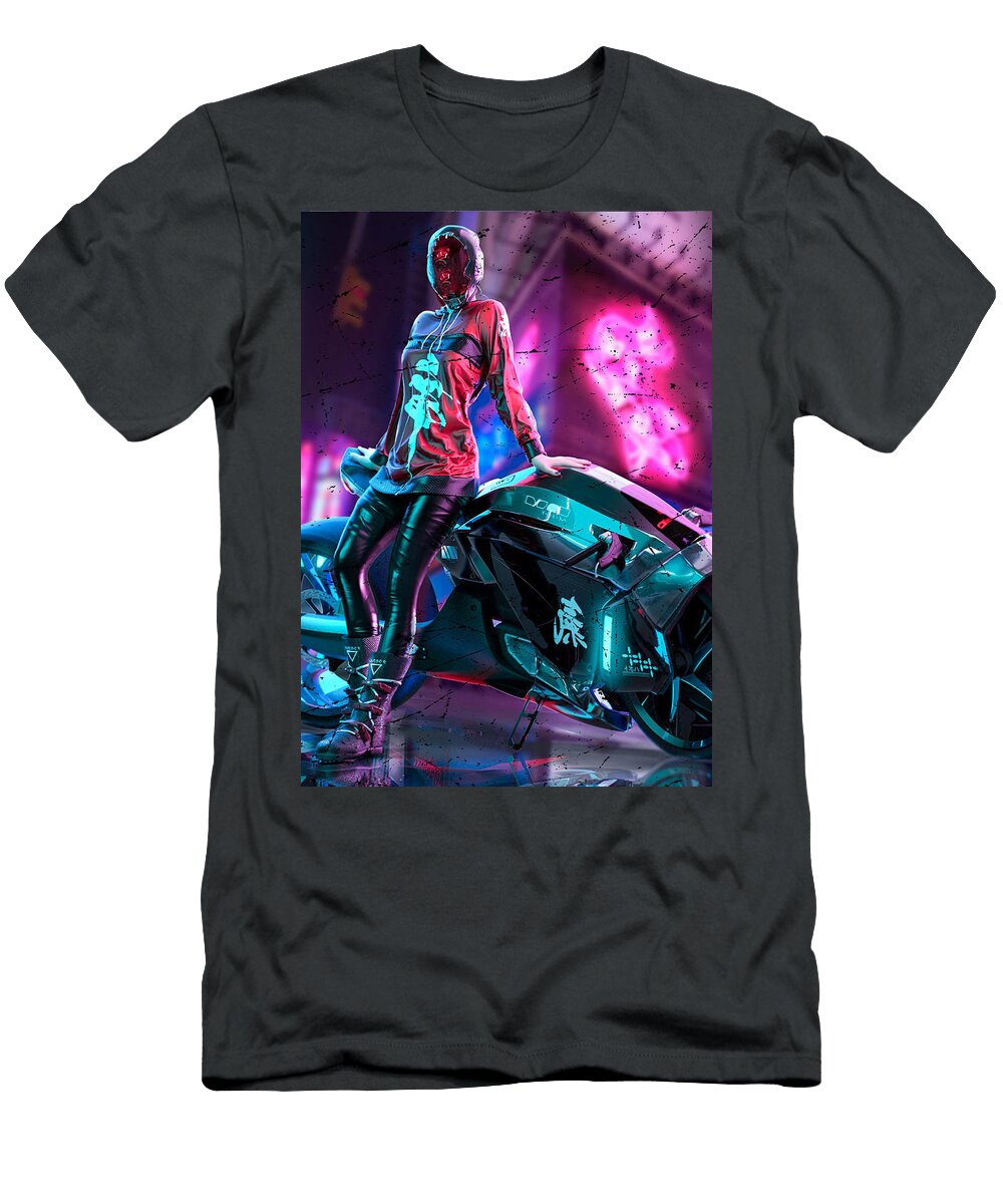 Girl Biker of Cyberpunk Cyberpunk Art T-Shirt