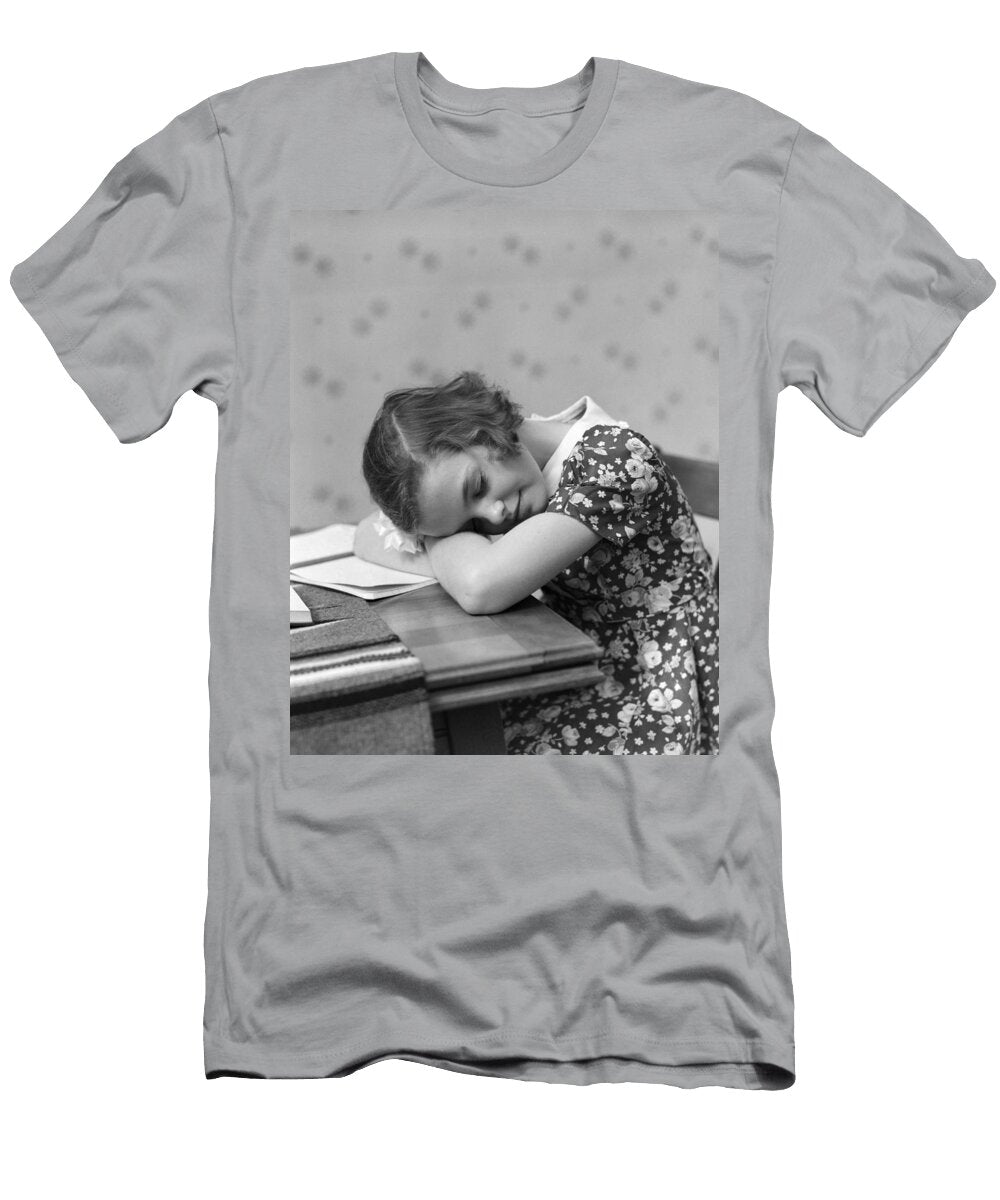 Girl Falling Asleep Over Homework H Armstrong Robertsclassicstock T-Shirt