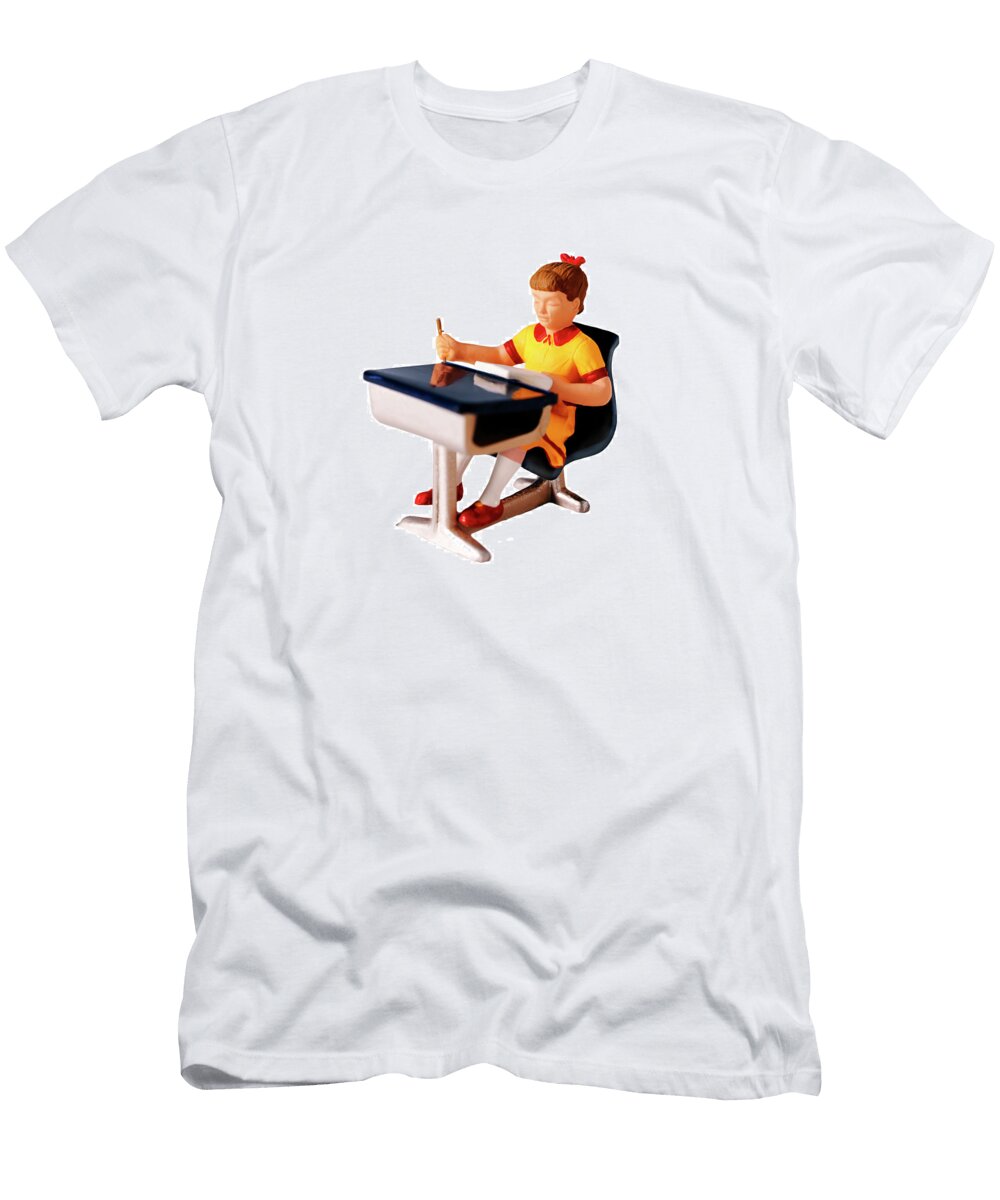Girl Sitting At Desk with Pencil and Paper Csa Images T-Shirt