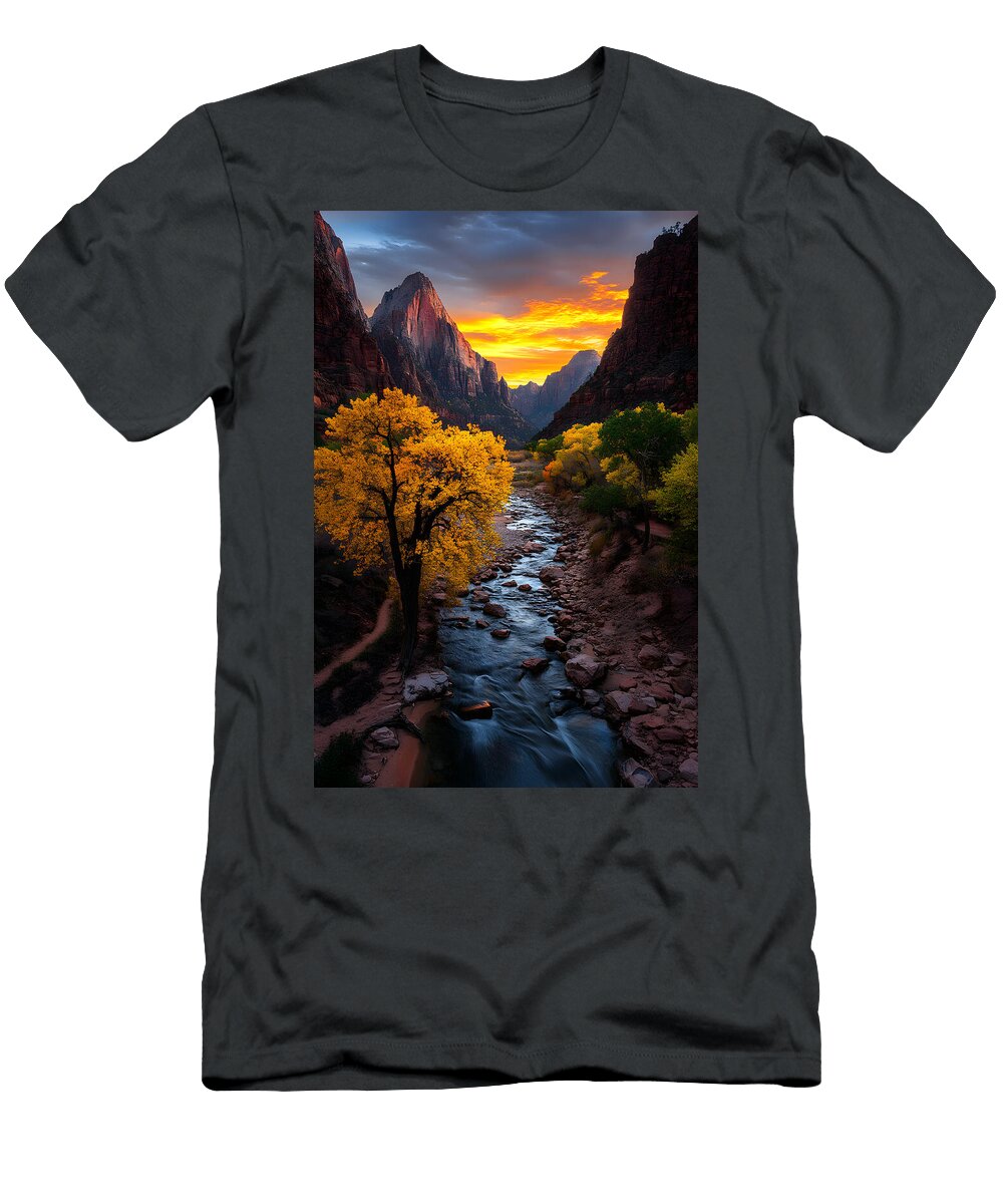 Golden Cottonwoods Beneath Utahs Radiant Walls Sven Andersen T-Shirt