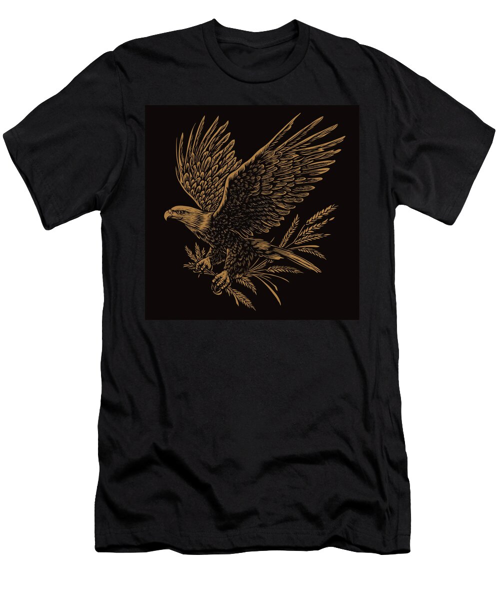 Golden Eagle in Flight Clutching Wheat Detailed Vintage Illustr Adide Guges T-Shirt
