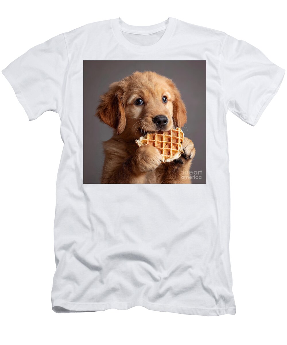 Golden Retriever Puppy Eating Waffle 02 Elisabeth Lucas T-Shirt