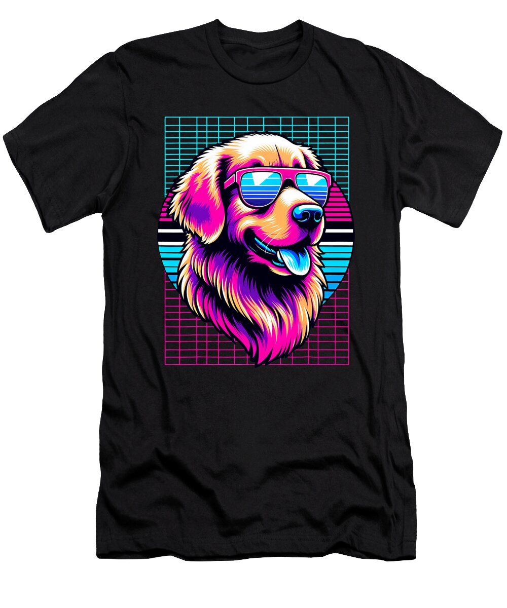 Golden Vintage Vaporwave Golden Retriever Lover Natalie Lidford T-Shirt