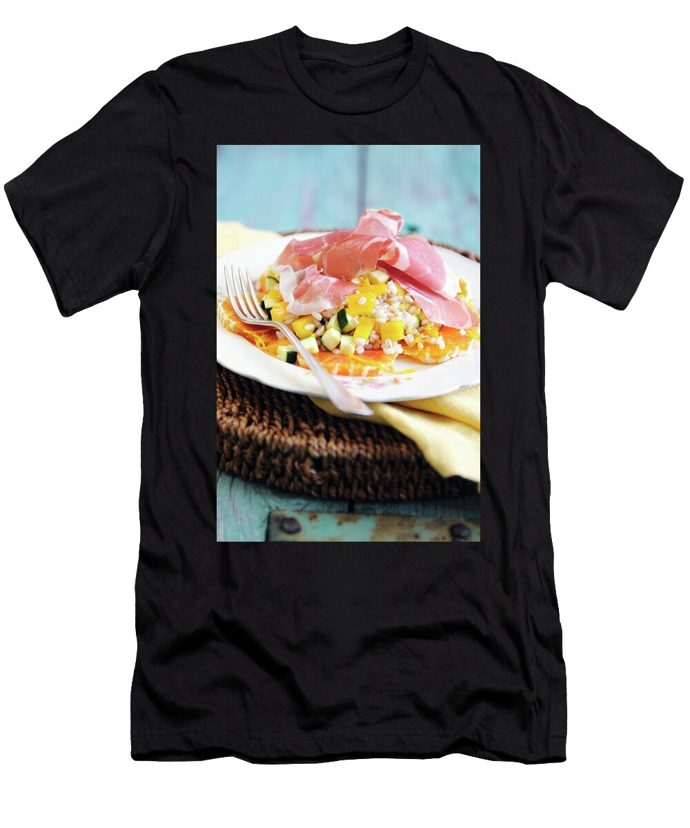 Grain Salad with Oranges Peppers Courgettes and Parma Ham Mario Matassa T-Shirt