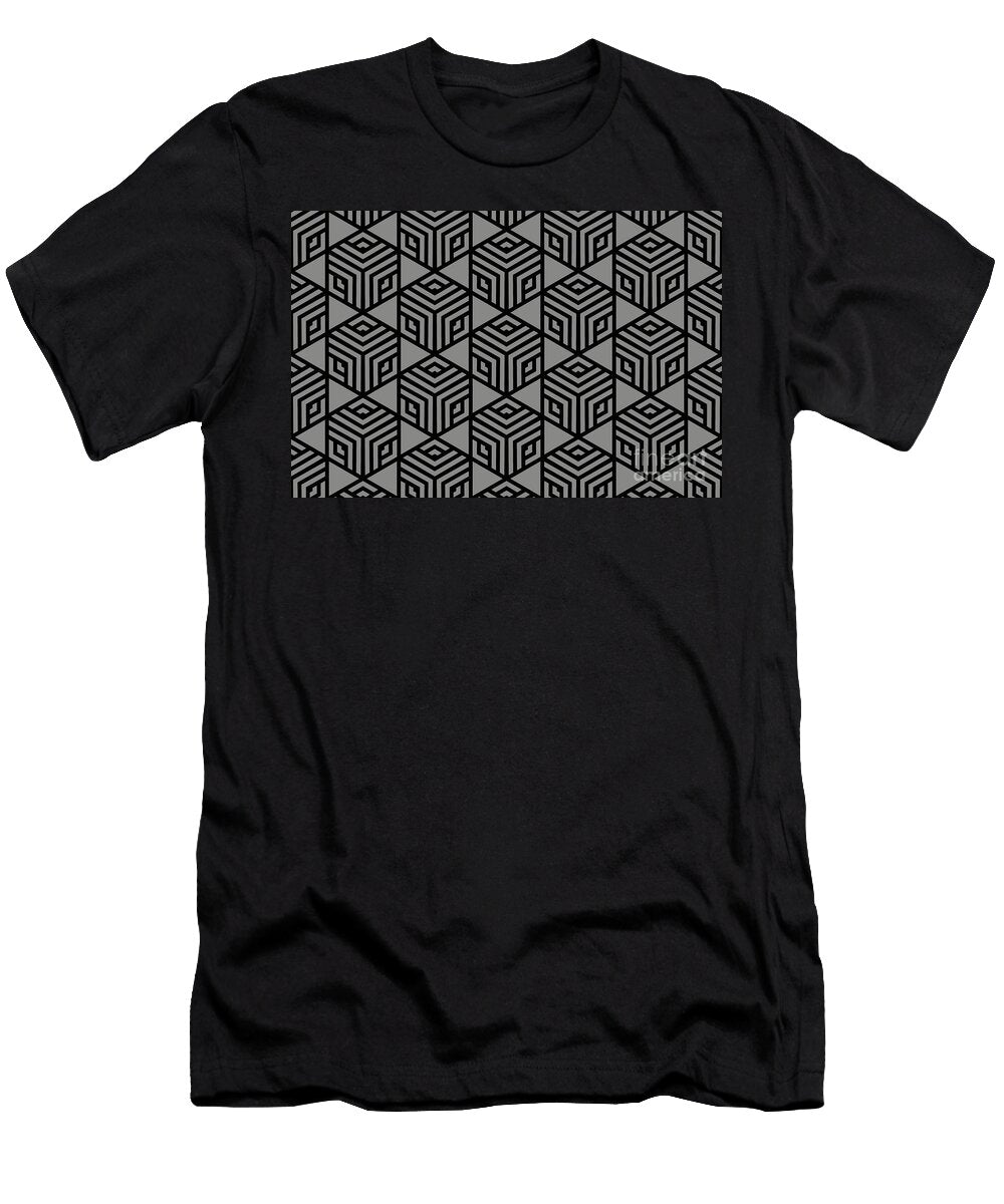 Gray and Black Modern Stripe Cube Tile Pattern Petite Pattern Minimal Graphic Designs T-Shirt