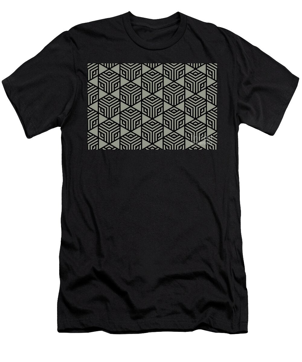 Gray Green and Black Modern Cube Tile Pattern Petite Pattern Minimal Graphic Designs T-Shirt