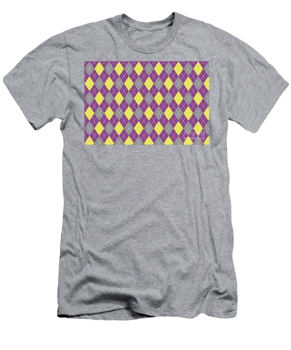 Gray Yellow and Purple Argyle Pattern V10 Petite Patterns T-Shirt
