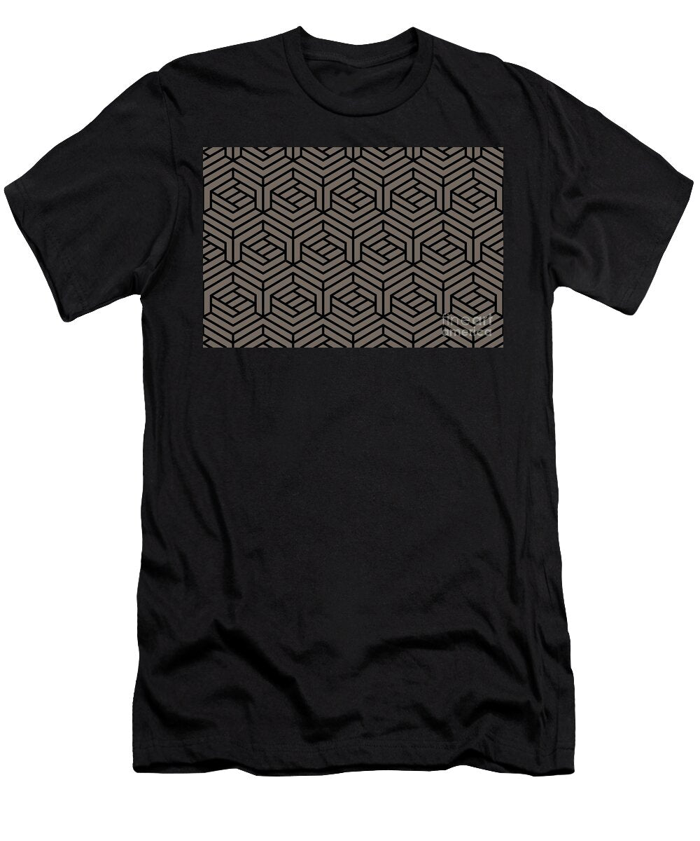 Grayish Brown and Black Modern Cube Pattern Petite Pattern Minimal Graphic Designs T-Shirt