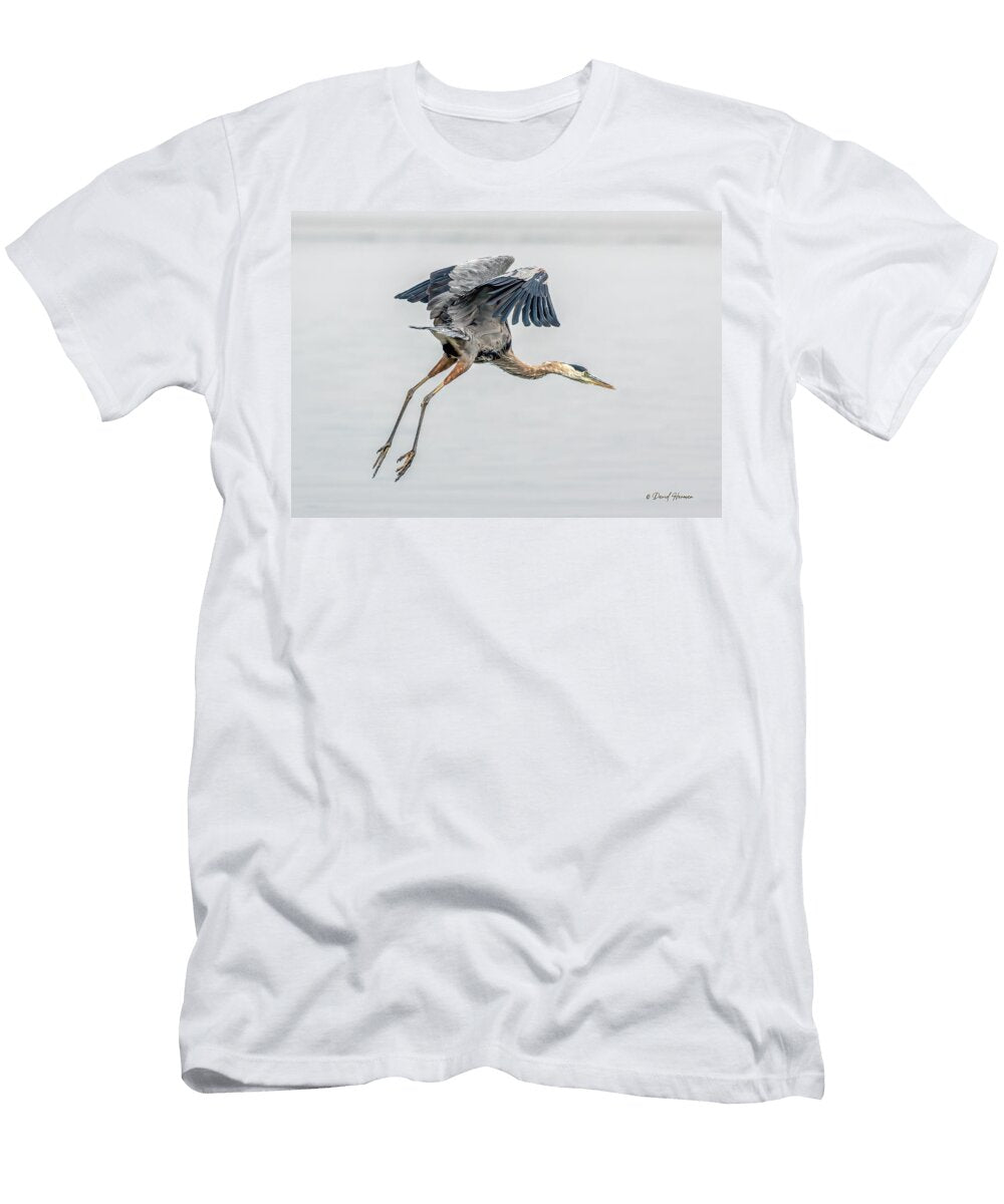 Great Blue Heron in Awkward Transition David Herman T-Shirt