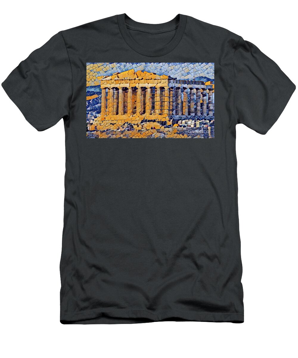Greece Parthenon Artistic Illustration Classic Random Mosaic Style Franco Brazz T-Shirt