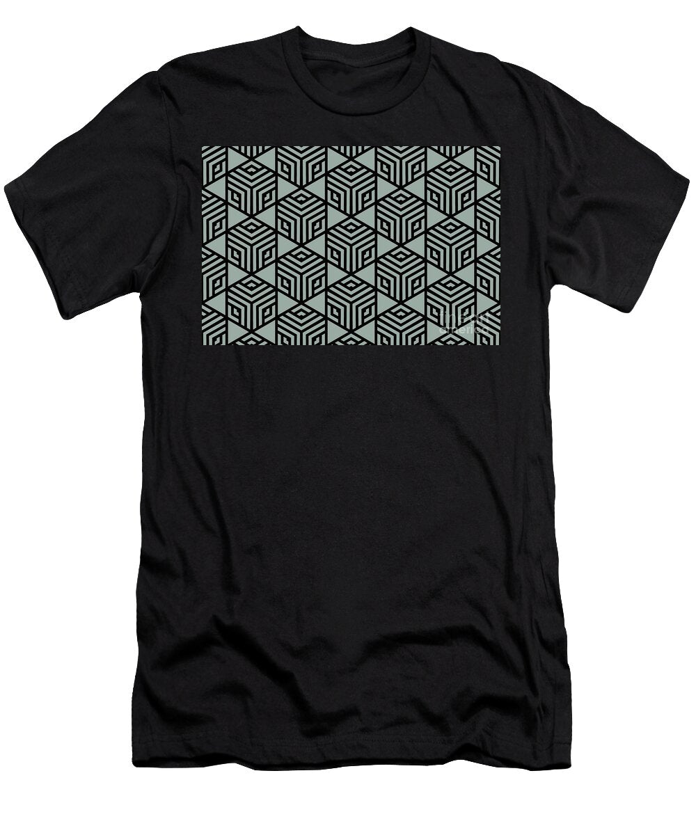 Green and Black Modern Stripe Cube Tile Pattern Petite Pattern Minimal Graphic Designs T-Shirt