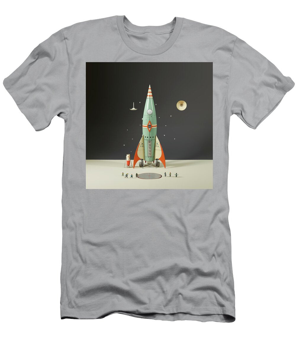 Green Atomic Toy Spaceship and Launch Pad Yo Pedro T-Shirt