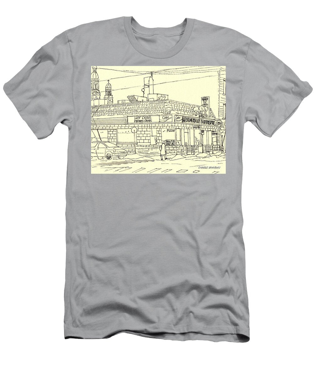 Greenspot Restaurant Montreal Winter Scene St Henri Landmark Old Fashioned Diner Carole Spandau Art Carole Spandau T-Shirt