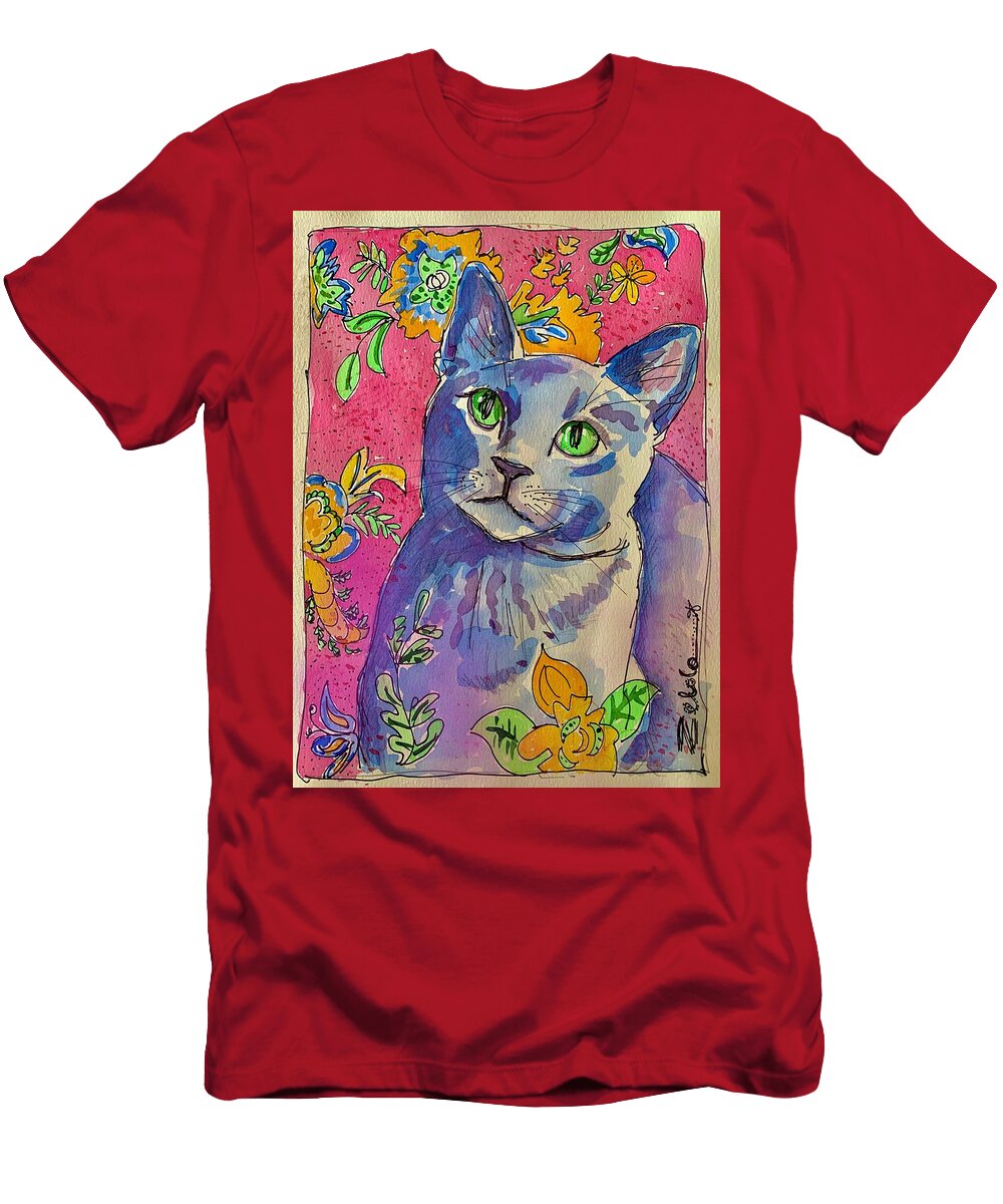 Grey Cat in Pink Zelda Tessadori T-Shirt
