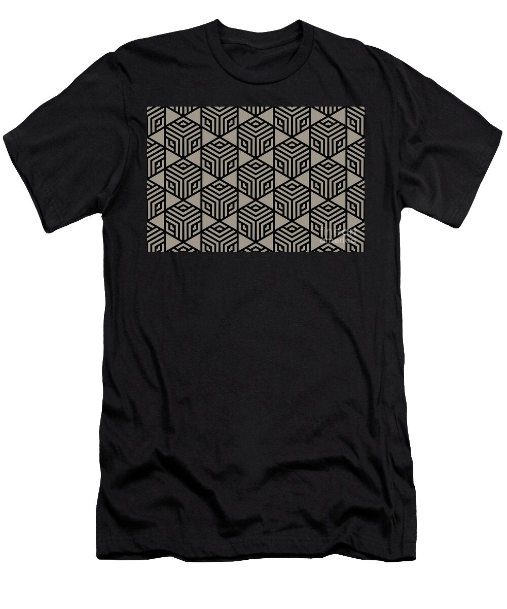 Greyed Taupe and Black Stripe Cube Tile Pattern Petite Pattern Minimal Graphic Designs T-Shirt