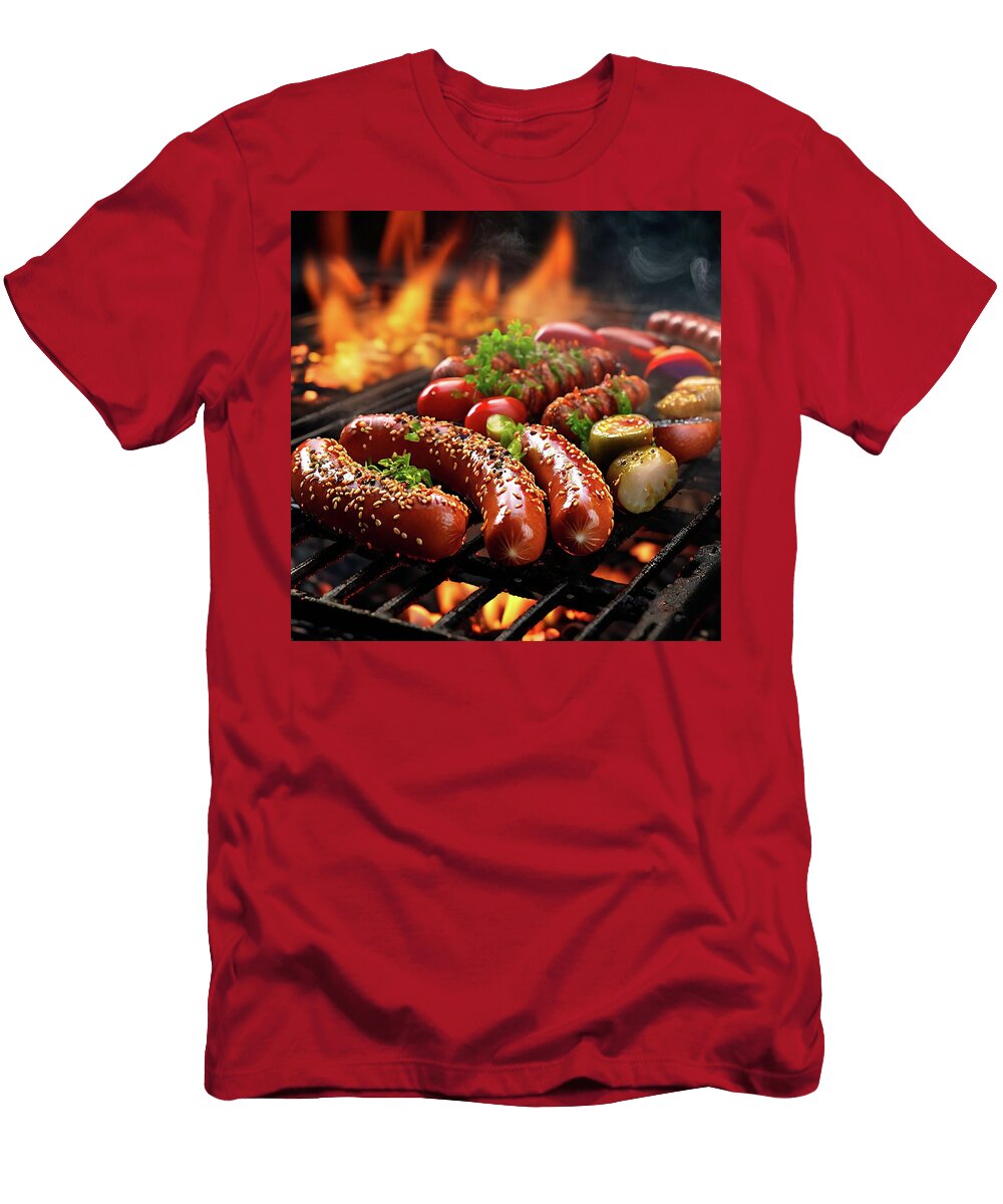 Grill Barbecue Bbq Fire Food Meat Grilling Cooking Cook Hotdogs Frankfurter Wiener Sausage Ai Genera More Than Pictures T-Shirt