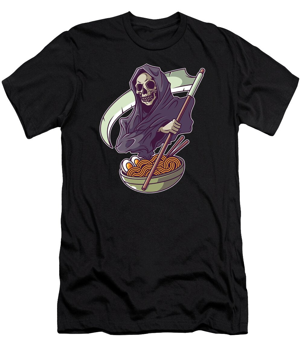 Grim Reaper Ramen Noodles Halloween Skull Japanese Ramen Zoya Ramdhani T-Shirt