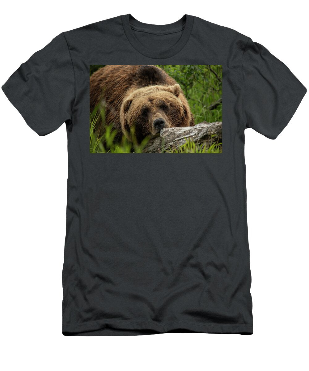 Grizzly Bear Resting on a Log David Kirby T-Shirt