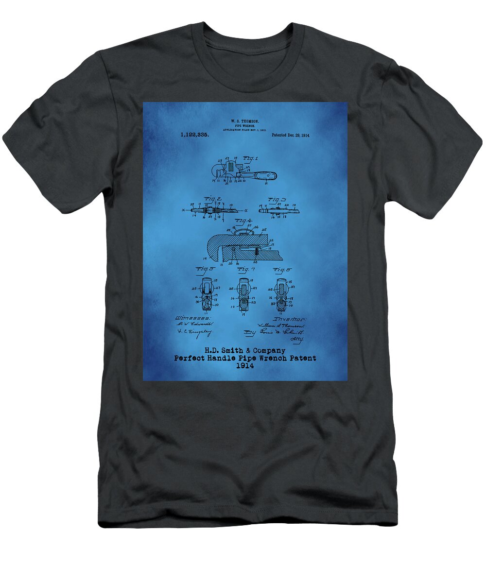 H D Smith Perfect Handle Pipe Wrench Patent Black on Blue David Smith T-Shirt