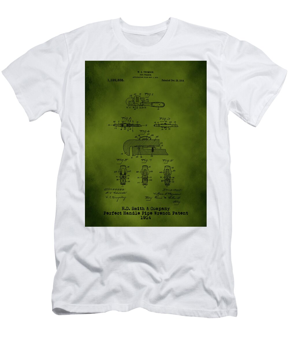 H D Smith Perfect Handle Pipe Wrench Patent Black on Green David Smith T-Shirt
